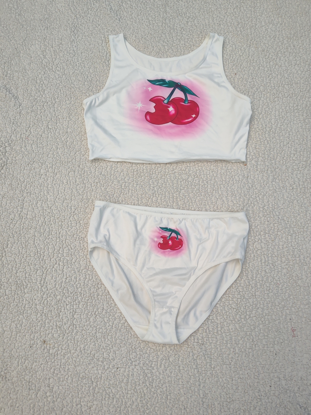 White Cherry Two-Piece Crop Top And Brief Set